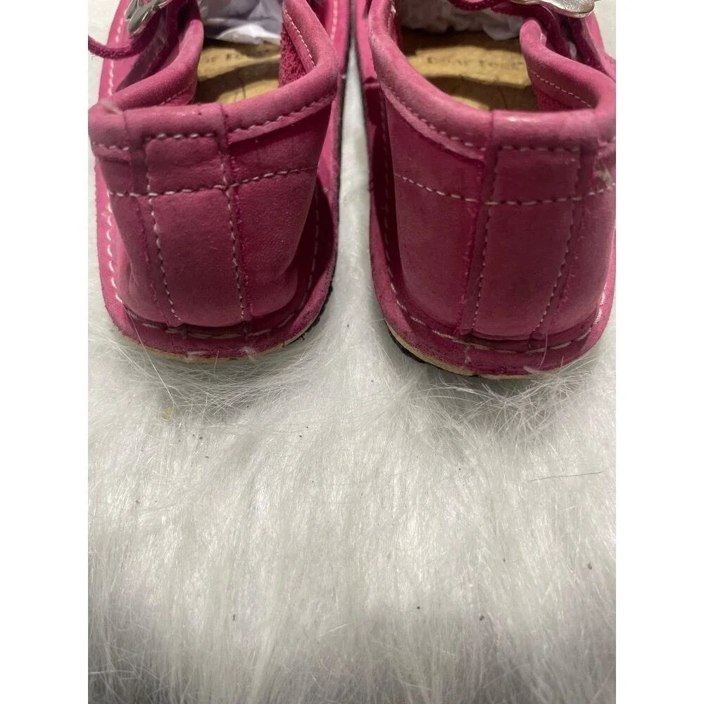 Bear Feet Pink Leather Girls Mary Jane‎ Shoes With Flower Buckle & Stitch Detail